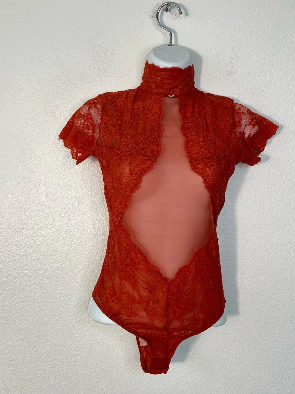 Carol Coelho Intimates Magmatica Lava Lace and Mesh Bodysuit Terracotta XS NEW